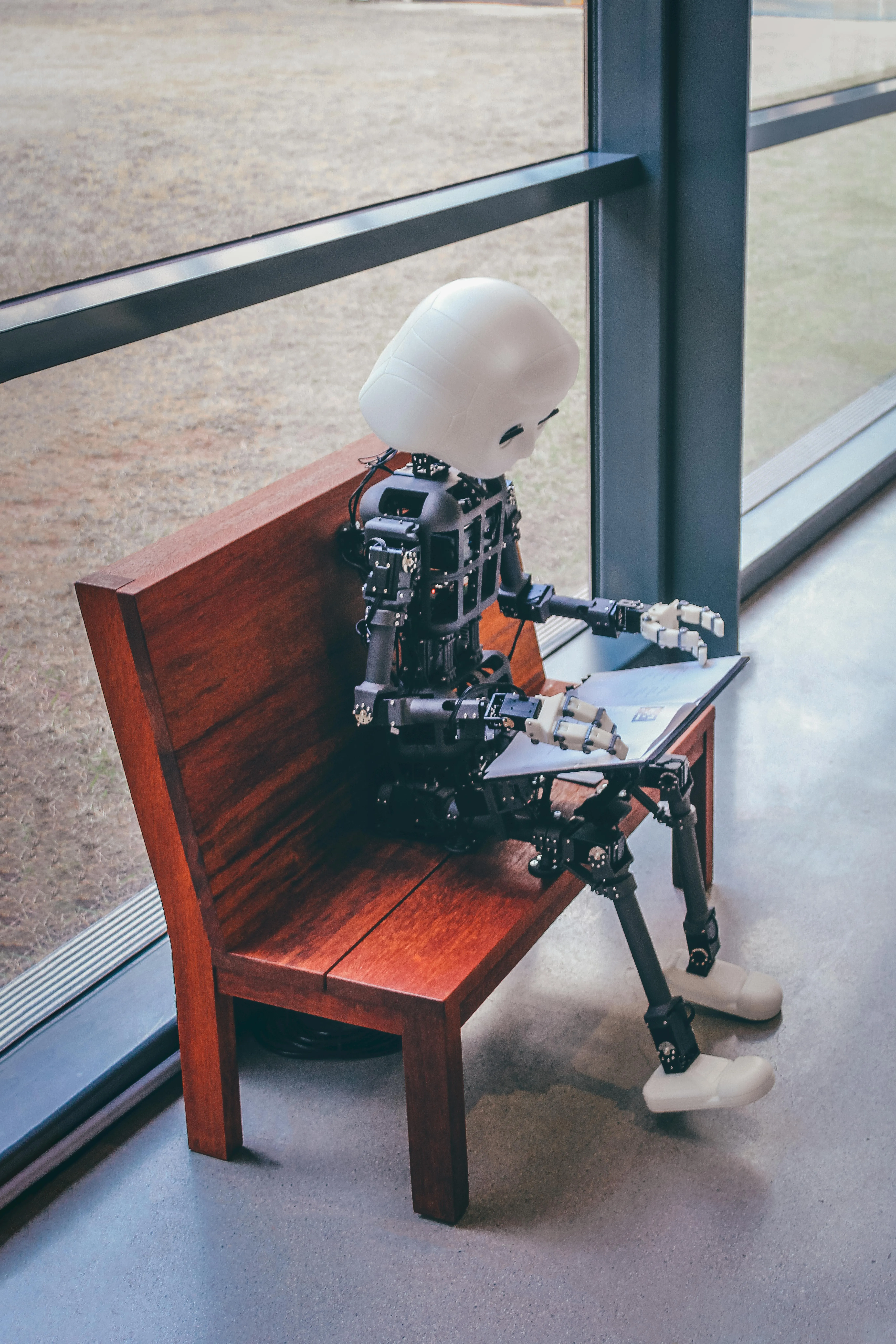 A robot reading a book
